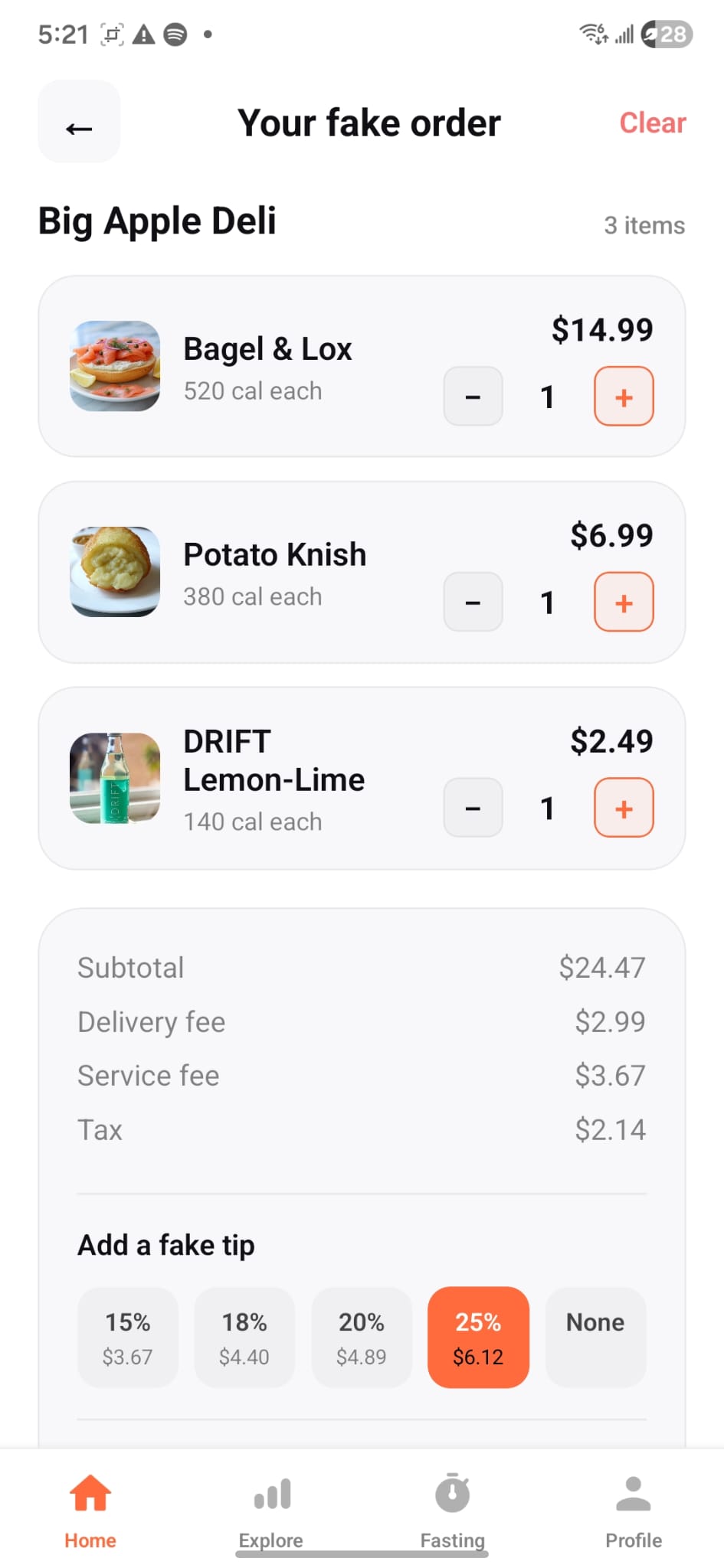 Fake order checkout