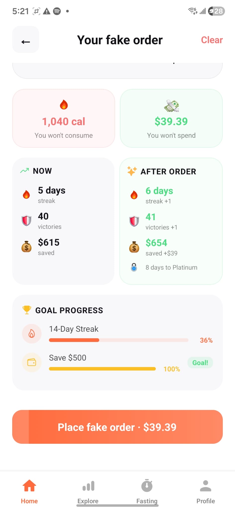 Order savings